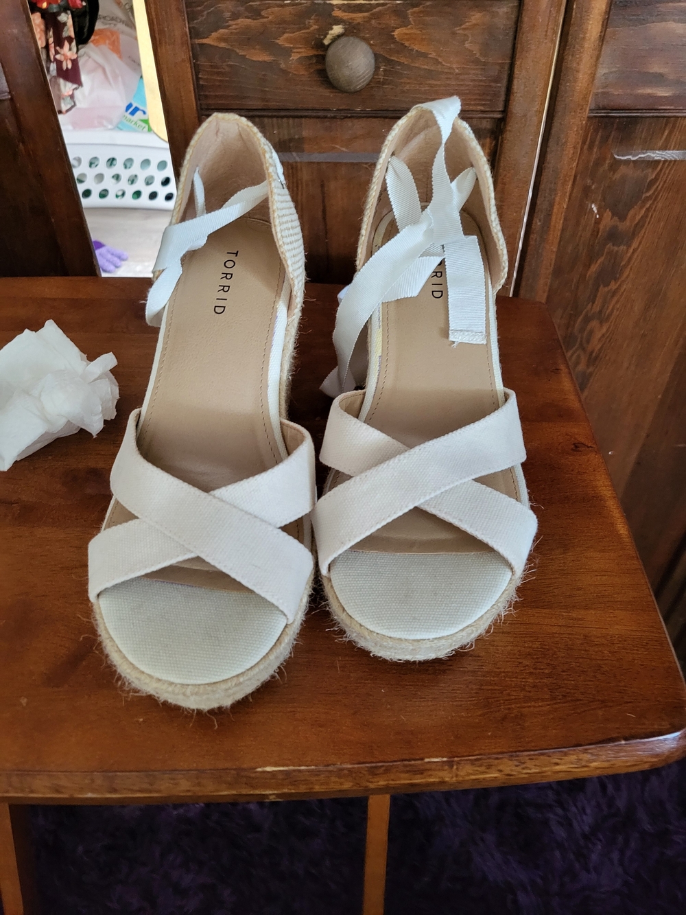 torrid Cream Canvas Espadrille Wedge Sandals with Ankle Tie